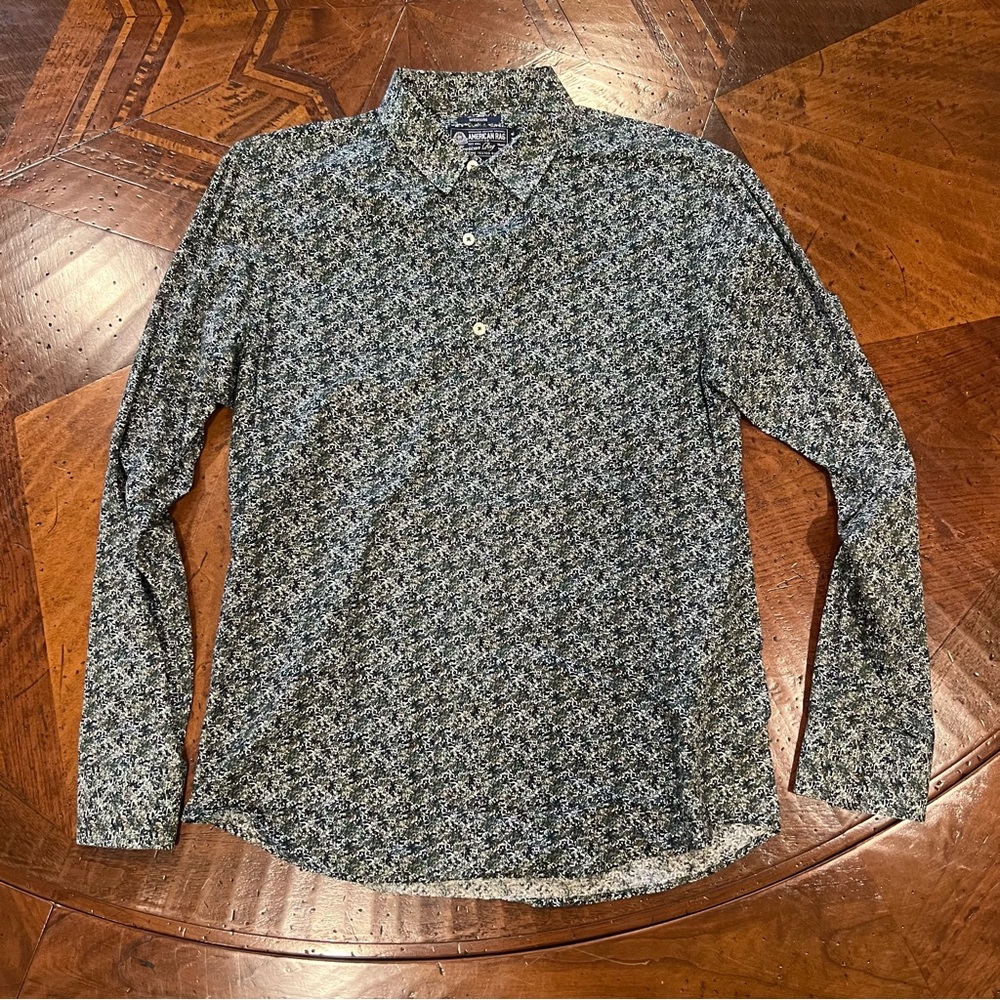 American Rag Men's Blue Green Microprint Long Sleeve Button-Down Shirt